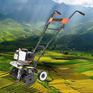 1.3KW Cordless Petrol Tiller, Garden Power Rotavator/Cultivator w/4 Blades, Power Tiller, Lawn Scarifier, for Garden Lawn, Soil Loosening