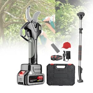 21V Electric Pruning Shears with Telescopic Pole, LCD Display, 2 Removable Batteries, Professional Cordless Tree Pruner for Garden, Orchard Farm Use