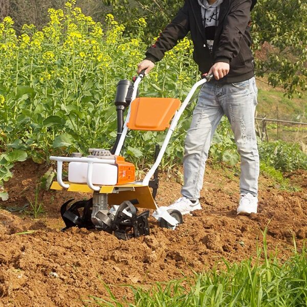 2.2kw Power Tillers, Petrol Tiller Rotavator Cultivator, 2 Stroke Petrol Engine Hoe, Cordless Lawn Scarifier w/4 Tiller Blades, Ideal Garden Tiller Rotavator for Soil Loosenin
