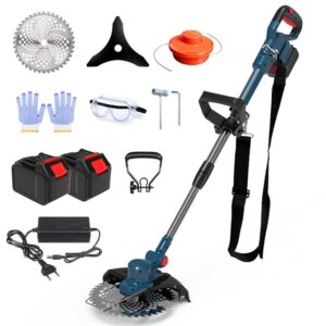 Brushless Cordless String Trimmer Kit, Electric Weed Eater Battery Powered, 21V Weed with 2 Li-Ion Battery, 2 in 1 Brush Cutter with 8"" Blade, Edger Lawn Tool for Yard Garden...