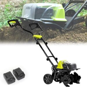 Cordless Cultivator, Cordless Tiller Rotavator, Portable Electric Tiller with Rechargeable Battery & Charger, Adjustable Wheels, Soil Cultivators for Gardens Vegetable Fields