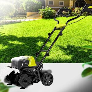 Cordless Electric Garden Tiller Cultivator, 40V Rechargeable Rotavator with 4 Steel Tines, 36cm Width, 18cm Depth, Brushless Motor for Lawn & Soil Cultivation