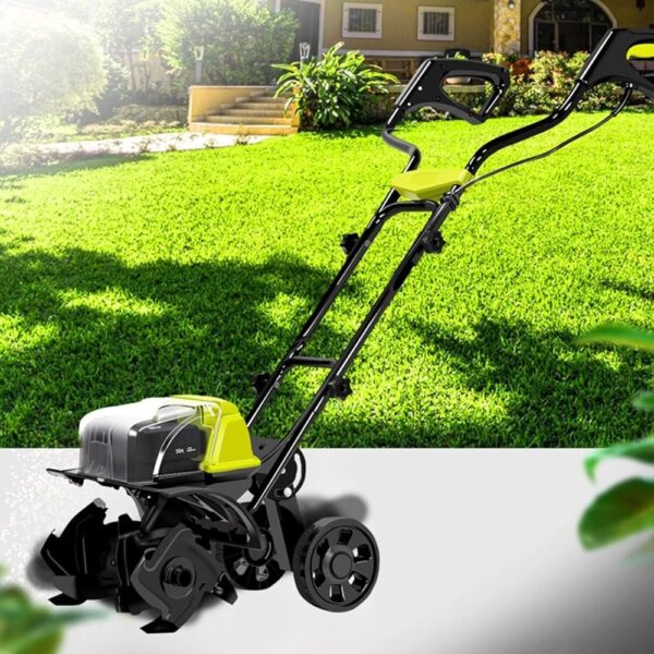 Cordless Electric Garden Tiller Cultivator, 40V Rechargeable Rotavator with 4 Steel Tines, 36cm Width, 18cm Depth, Brushless Motor for Lawn & Soil Cultivation