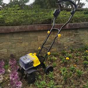 Cordless Electric Tiller, Garden Power Rotavator/Cultivator w/4 Blades, Working Width 36CM & 20CM Tilling Depth, for Garden Lawn, Soil Loosening