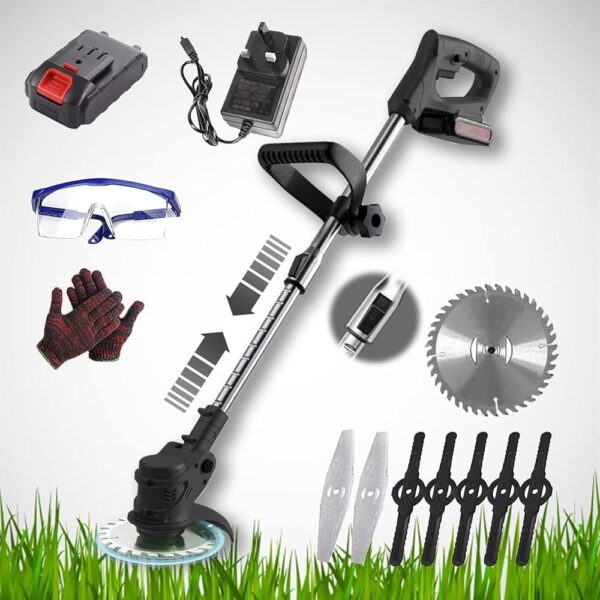 Cordless Grass Trimmer, Strimmer Cordless 24V with 1 Battery and Blade, Grass Edger Trimmer Lawn Trimmer Brush Cutter for Garden Clearing Weed