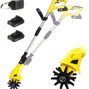 Cordless Portable Rotavator, 20v Hand Held Soil Cultivators,Cordless Telescoping Power Cultivator with 2 Rechargeable Battery and Charger