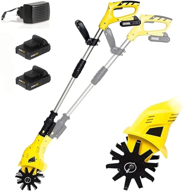 Cordless Portable Rotavator, 20v Hand Held Soil Cultivators,Cordless Telescoping Power Cultivator with 2 Rechargeable Battery and Charger