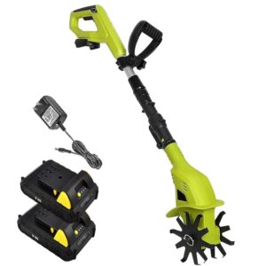 Cultivators Electric Cordless Tiller Cultivator,Electric Garden Rotavator,10cm Tilling Width, 25cm Working Depth,with 2 X 2000mah Battery and Charger, for Soil Cultivation