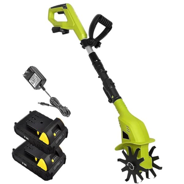 Cultivators Electric Cordless Tiller Cultivator,Electric Garden Rotavator,10cm Tilling Width, 25cm Working Depth,with 2 X 2000mah Battery and Charger, for Soil Cultivation