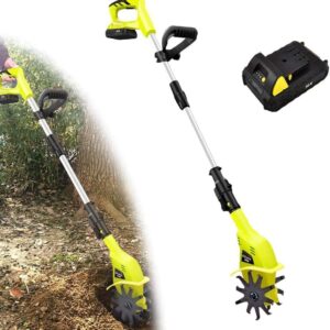 Electric Cordless Tiller Cultivator/Rotavator with Rechargeable Battery and Charger - Working Width 10CM, Tilling Depth 16CM, Ideal Cultivator for Soil Loosening