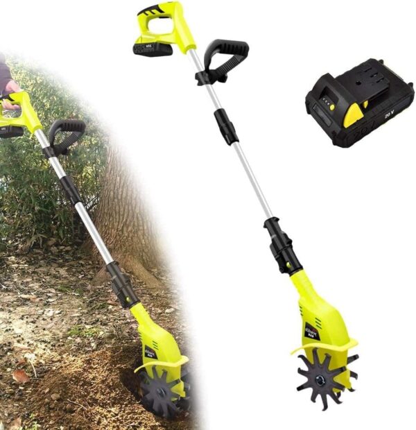 Electric Cordless Tiller Cultivator/Rotavator with Rechargeable Battery and Charger - Working Width 10CM, Tilling Depth 16CM, Ideal Cultivator for Soil Loosening