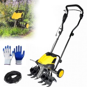 Electric Garden Tiller, 2400W Cordless Cultivator Rotavator with 6 Blades, Tillage Depth 22cm & Width 45cm, 30m Power Cable, Folding Garden Rotavator for Lawn Patch Soil