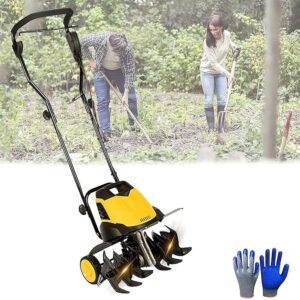 Electric Garden Tiller, 2400W Cordless Cultivator Rotavator with 6 Blades, Folding Rotary Motor Hoe for Lawn Patch Soil, Tillage Depth 22cm & Width 45cm
