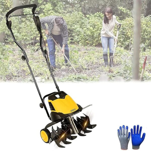 Electric Garden Tiller, 2400W Cordless Cultivator Rotavator with 6 Blades, Folding Rotary Motor Hoe for Lawn Patch Soil, Tillage Depth 22cm & Width 45cm