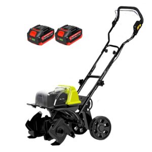 Electric Garden Tiller,Cordless Soil Cultivator with 4 Steel Tines&Rechargeable Battery,Loosening Microtiller Small Plough Machine,for Garden, Lawn, Yard, Soil...