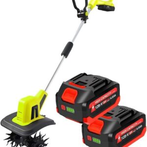 Electric Garden Tiller Cultivator, Cordless Garden Rotavator with 4 Steel Blades, 2 X 4ah Battery Powered Soil Cultivator, 25cm Working Width, 22cm Tilling Depth, for Garden,...