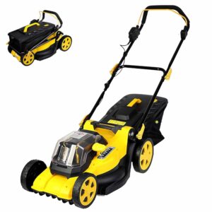 Electric Rotary Lawn Mower, 40cm Cutting Width, 40V Cordless Lawnmower with Battery and Charger, 45L Grass Box, Folding Push Lawn Trimmer