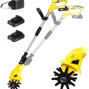 Electric Tillers Cordless Portable Rotavator, 20v Hand Held Soil Cultivators, with 2 Rechargeable Battery and Charger Cordless Garden Cultivator
