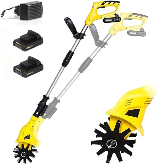 Electric Tillers Cordless Portable Rotavator, 20v Hand Held Soil Cultivators, with 2 Rechargeable Battery and Charger Cordless Garden Cultivator