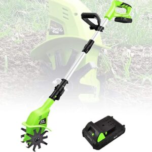 Electric Tillers Garden Power Rotavator/Cultivator with 4000mAh Rechargeable Battery and Charger Cordless Garden Cultivator