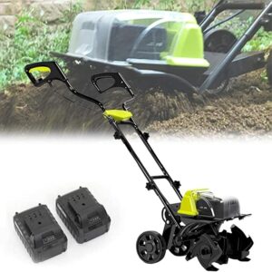 Electric Tillers Rotavator with 2 Batteries, 40V Garden Shredder with 2 Wheels, 390rpm Small Plough Machine, Cordless Cultivator and Rototiller for Ground Preparation, Lawn...