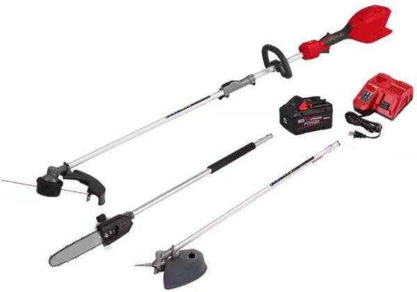 for Milwaukee M18 Fuel 18V 16 in. Brushless Cordless String Trimmer 8.0 Ah FORG Kit w/Pole Saw & Brush Cutter Attachments + TPT Premium cart storekid