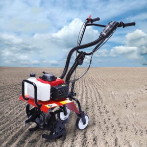 Garden Gasoline Tiller Cultivator, Powerful 68cc 2-Stroke Cordless Cultivator, Cultivation Width 16.9" Depth: 9.8", for Lawn and Garden Soil Digging