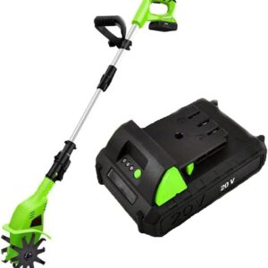Garden Tiller,Cordless Tiller, Handheld Tiller Rotavator with A 4000Mah Lithium Battery and Charger Adjustable Handle Portable Cultivator for Gardens Vegetable Plots