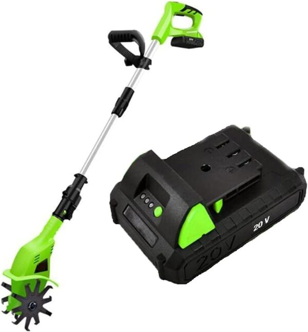 Garden Tiller,Cordless Tiller, Handheld Tiller Rotavator with A 4000Mah Lithium Battery and Charger Adjustable Handle Portable Cultivator for Gardens Vegetable Plots