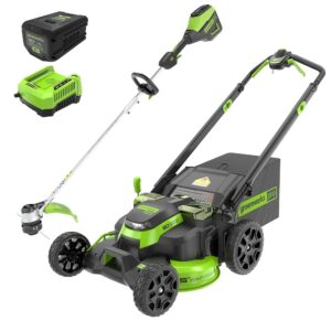 Greenworks 80V 25" Cordless Battery Brushless Self-Propelled Rear Wheel Drive 3-in-1 Lawn Mower,16" String Trimmer Combo Kit w/ (1) 4.0Ah Battery and (1)Rapid Charger