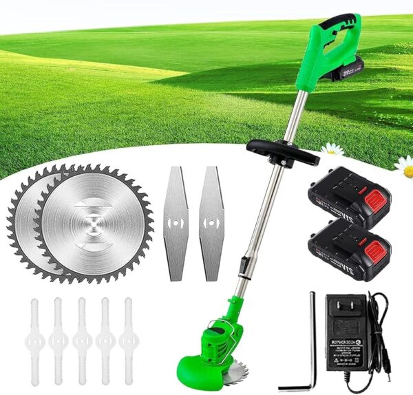 Lawn Mower Electric Lawn Mower 24 V Corded Brush to Remove Weeds from Trees and Flower beds Grass Cutting Machine for Agricultural Land Lawn Edging Tool (2 Batteries and 1 Charger