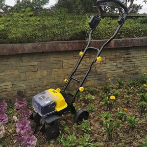 LXXW Cultivators & Tillers Cordless Electric Tiller, Garden Power Rotavator/Cultivator w/4 Blades, Working Width 36CM & 20CM Tilling Depth Electric Garden rotavator