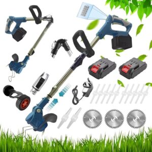 Metal Blade Strimmer - 21V Cordless Grass Trimmer, Electric Garden Strimmer Cordless with Battery and Charger, Grass Cutter Lawn Edger Trimmer