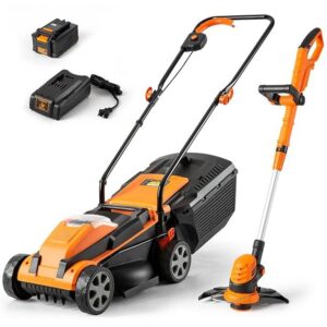 Portable Cordless Electric Lawn Mower Self-Propelled Lawn Mower String Trimmer Combo Kit 24V 4.0Ah Battery & Charger