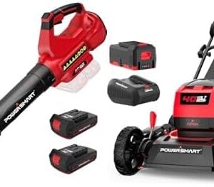 PowerSmart 40V Leaf Blower & 17in Cordless Mower, Electric 4.0Ah 2x2.0Ah Battery & Charge, for Lawn Care