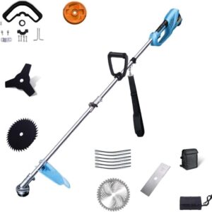Rotary Mowers Cordless Weeder Grass Trimmer Household Portable Electric Lawn Mower, Multifunctional Garden Trimmer, Lithiu., 20Ah, Blue 24v