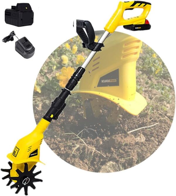 Tillers/Cultivators Electric Cordless, Lightweight & 60 min Work, 20V Garden Cordless Tillers, 97cm-127cm Retractable Pole, Electric Cultivator with 4 Ah Lithium Battery and...
